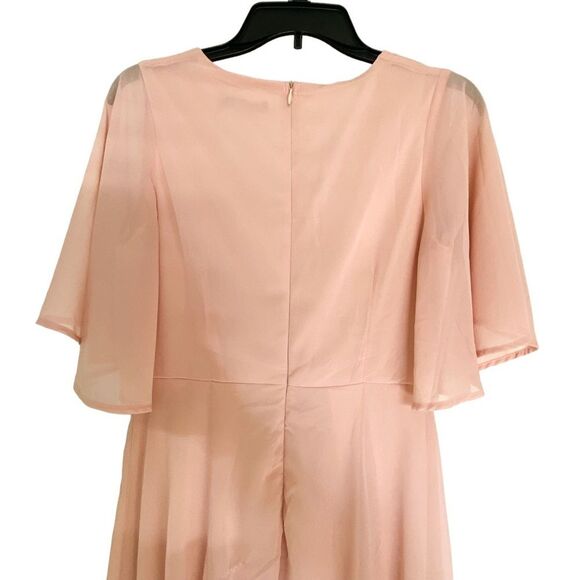 Boohoo Light Pink Flutter Sleeve V-Neck Midi Dress, Wedding Guest, Size 6 - Picture 9 of 13